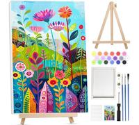 BOWETILE Fleurs colorées Cadre Peindre pour Numéros pour Adultes avec Béquille Bois, Kit de Travail Créatif pour Chiffres Débutants, Kit Peinture Acrylique Numérotée pour Décoration de la Maison20 x