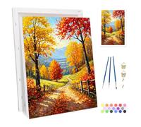 Bowetile Paysage d'Automne Peinture par Numéros pour Adultes, Kit Feuille d'Érable Peinture par Numéros pour Adultes Débutants Kit Toile avec Chevalet en BoisPeinture Acrylique pour Décoration20x30cm