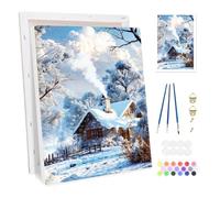 Bowetile Peinture par Numéros Chalet en Hiver Avec Cadre pour Adultes, Kit Noël Paysage pour Adulte et Enfant, Loisirs Créatifs avec Pinceaux, Activité Manuelle pour Décoration 20x30cm