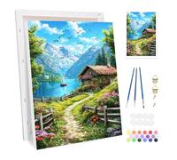 Bowetile Peinture par Numéros Village de Montagne Avec Cadre pour Adultes, Kit Paysage Peinture Numero pour Débutants Kit Toile, DIY Peinture Acrylique pour Décoration de la Maison 20x30cm