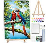BOWETILE Perroquet Peinture par Numéros pour Adultes Avec Cadre, Kit Animaux Peinture Numero Adulte Débutants Kit Toile avec Chevalet en Bois, DIY Peinture Acrylique pour Décoration 20x30cm