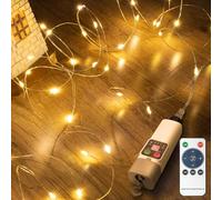 Bowfar Guirlande Lumineuse à piles rechargeables, 10M 100 LED fil de cuivre Guirlande lumineuse d'intérieur rechargeable par USB avec télécommande, Pour chambre mariage fête Noël, décoration d'arbre