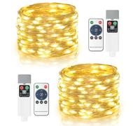 Bowfar Guirlande Lumineuse à piles rechargeables, 2 pièce 10M 100 LED fil de cuivre Guirlande lumineuse d'intérieur rechargeable par USB avec télécommande, Pour chambre mariage fête Noël