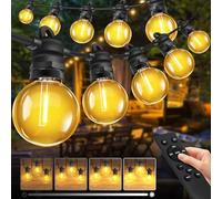 Bowfar Guirlande lumineuse d'extérieur, 15M Guirlande Guinguette avec 25 + 2 pièces ampoules G40, étanche IP68, intensité variable, avec télécommande, pour jardin, terrasse, fête, mariage, Noël