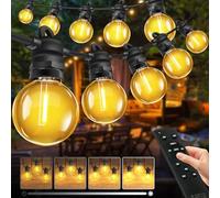Bowfar Guirlande lumineuse d'extérieur, 20M Guirlande Guinguette avec 33 + 2 pièces ampoules G40, étanche IP68, intensité variable, avec télécommande, pour jardin, terrasse, fête, mariage, Noël