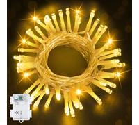 Bowfar Guirlande lumineuse d'extérieur - 5 m - 50 LED - Blanc chaud - Avec minuterie de 6 h - Étanche IP65 - Pour l'intérieur, la chambre, les fêtes, Noël, le camping (câble transparent)