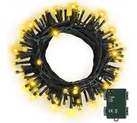 Bowfar Guirlande lumineuse d'extérieur à piles, 10M 100 LED, blanc chaud, avec minuterie, étanche IP65, décoration pour sapin de Noël, jardin, mariage, fête, Noël, extérieure/intérieure (câble vert)