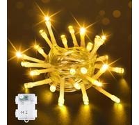 Bowfar Guirlande lumineuse d'extérieur à piles, 2M 20 LED blanc chaud, avec minuterie de 6 h, étanche IP65, décoration pour intérieur, fête, Noël, camping, extérieure/intérieure (câble transparent)