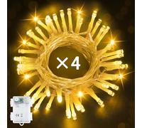 Bowfar Guirlande lumineuse d'extérieur à piles, 4 pièces 5M 50 LED blanc chaud, avec minuterie de 6 h, étanche IP65, décoration pour intérieur, fête, Noël, camping, extérieure (câble transparent)