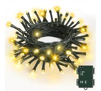 Bowfar Guirlande lumineuse d'extérieur à piles, 5M 50 LED, blanc chaud, avec minuterie, étanche IP65, décoration pour sapin de Noël, jardin, mariage, fête, Noël, extérieure/intérieure (câble vert)