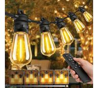 Bowfar Guirlande lumineuse d'extérieur ST38 - 10 m - Avec 16 + 2 pièces - Étanche IP68 - Intensité variable - Avec télécommande - Pour jardin, terrasse, fête, mariage