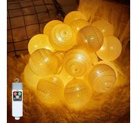 Bowfar Guirlande Lumineuse en boules de coton, 20 LED, rechargeable, Guirlande Lumineuse d'Extérieur/intérieur avec minuteur, pour chambre d'enfant, Noël, mariage, jardin