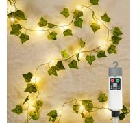 Bowfar Guirlande lumineuse en lierre artificiel, 8 modes, guirlande lumineuse d'intérieur à piles avec 20 LED, 2M de lierre artificiel avec minuterie, décoration printanière pour mariage balcon