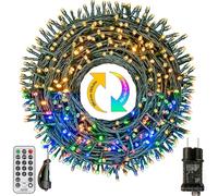 Bowfar Guirlande Lumineuse Extérieure 30M 300 LED Blanc Chaud & Multicolore Guirlande Lumineuse Sapin de Noël avec Minuterie et Mémoire, 11 Modes pour Sapin, Noël, Mariage, Jardin, Chambre