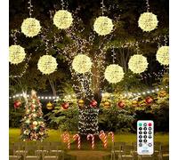 Bowfar Guirlande Lumineuse Extérieure Électricité, 20 cm Pack de 4 Grande Boule Guirlande Lumineuse Suspendue Arbre de Noël avec Télécommande Minuterie, Globe Éclairage de Noël, Blanc Chaud