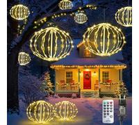 Bowfar Guirlande Lumineuse Extérieure Électricité, 30 cm Pack de 2 Grande Boule Guirlande Lumineuse Suspendue Arbre de Noël avec Télécommande Minuterie, Globe Éclairage de Noël, Blanc Chaud