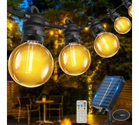 Bowfar Guirlande lumineuse solaire d'extérieur, 10M 17 + 2 ampoules G40, avec télécommande, étanche IP68, 8 modes d'éclairage Guirlande Guinguette pour jardin, balcon, terrasse, décoration extérieure