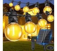 Bowfar Guirlande lumineuse solaire d'extérieur, 15M 25 + 2 ampoules G40, avec télécommande, étanche IP68, 8 modes d'éclairage Guirlande Guinguette pour jardin, balcon, terrasse, décoration extérieure