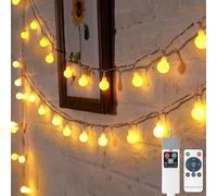 Bowfar Guirlande Lumineuse Sphérique, 10M 100 LED Guirlande Lumineuse d'Extérieur/intérieur rechargeable par USB, avec télécommande, étanche IP65 pour balcon fête jardin Noël et Mariage, blanc chaud