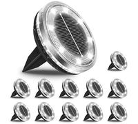 Bowfar Lot de 12 Lampe Solaire Au Sol, 12 LED Lampes Solaires Extérieur Étanche IP65 Éclairage de jardin, Spot Lumiere Solaire pour Pelouse Trottoir Patio Allée Chemins Terrasse Cour, Blanc froid