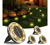 Bowfar Lot de 4 Lampe Solaire Au Sol, 12 LED Lampes Solaires Extérieur Étanche IP65 Éclairage de jardin, Spot Lumiere Solaire pour Pelouse Trottoir Patio Allée Chemins Terrasse Cour, Blanc Chaud