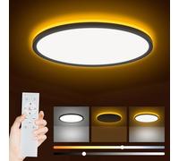 Bowfar Plafonnier LED, 24W 2800LM Rond Luminaire Plafonnier avec télécommande, intensité 3000K-6500K, veilleuse 1800K Ambre, Lampe LED Chambre pour salon cuisine chambre, Ø29,5 x 2,5 cm, noir