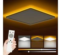 Bowfar Plafonnier LED, 24W 3200LM Carré Lampe de Salle de Bain avec télécommande, intensité 3000K-6500K, veilleuse 1800K Ambre, Plafonnier pour salon cuisine couloir chambre à coucher, Ø29,5 x 2,5cm