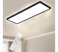Bowfar Plafonnier LED Rectangulaire avec télécommande, intensité 3000K-6500K, Luminaire Plafonnier LED ultra plat 24W avec rétroéclairage pour salon, chambre, salle de bain, 58 * 20 * 2,5cm - Noir