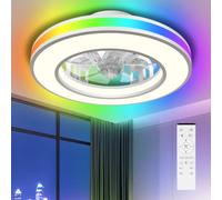Bowfar Ventilateur Plafond avec Lumiere Ø42cm, 3000K-6500K+RGB Plafonnier Ventilateur Silencieux Chambre, 6 Vitesses de Ventilation Réglables avec Télécommande, Minuterie, Ventilateur Réversible
