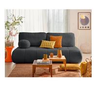 Bowie - canapé 3 places convertible coffre + coussin rond inclus en tissu texturé - Gris foncé