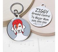 Bowiedog Étiquette d’identification personnalisée en acier inoxydable pour chien - David Bowie dans le monde des chiens.