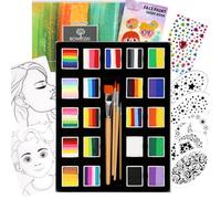 Bowitzki 21 Color Split Cake Face Paint Set Professional Face Painting Kit Kids Adults 10g One Stroke Stencil Brush Practice Board Guide Book Non Toxic Rainbow Body Makeup Halloween Christmas Easter