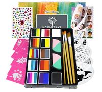 Bowitzki Facial painting Kit professionnel Split cake Facial painting set pour enfants et adultes 12x10 GM avec pochoir un corps arc - en - ciel non toxique Halloween maquillage de Noël