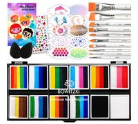 Bowitzki Glittle Kit de peinture pour le visage avec 12 couleurs professionnelles pour le corps, pochoir, non toxique, arc-en-ciel, flore, dauphin, licorne, flamme - Maquillage de Noël et Pâques