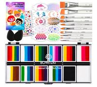Bowitzki Glittle Kit de peinture pour le visage avec 12 couleurs professionnelles pour le corps, pochoir, non toxique, arc-en-ciel, flore, dauphin, licorne, flamme - Maquillage de Noël et Pâques