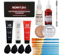 Bowitzki Kit de maquillage d'Halloween à effets spéciaux, crème pour le visage, peinture à base d'eau, latex liquide, faux sang, éponges, peinture pour le corps, zombie, vampire, monstre, fête de Noël