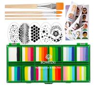 Bowitzki Kit de peinture pour visage professionnel 12 x 10 g pour enfants et adultes avec pochoir, gâteau divisé, non toxique, arc-en-ciel, flore, dauphin, licorne, flamme, maquillage, vert