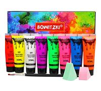 Bowitzki Lot de 8 peintures pour le corps fluorescentes UV de 30 ml - Kit de peinture pour le visage - Lumière noire - Kit de maquillage phosphorescent pour adultes - Festival