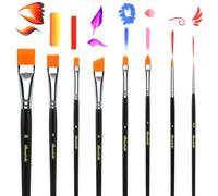 Bowitzki Lot de 8 pinceaux de peinture pour visage noir - Pinceaux professionnels pour peinture sur le corps et le visage, peinture acrylique, aquarelle, gouache à l'huile