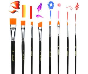 Bowitzki Lot de 8 pinceaux de peinture pour visage noir - Pinceaux professionnels pour peinture sur le corps et le visage, peinture acrylique, aquarelle, gouache à l'huile