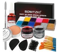 Bowitzki Maquillage d'Halloween Effets spéciaux Huile pour le visage Peinture pour le corps Faux sang Scar Cire avec éponges Pinceau Halloween Fête