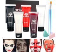 Bowitzki SFX Kit Maquillage Halloween Maquillage à Base d'Eau Crème Visage Couleur Corps Clair Latex Liquide Sang Brosses Éponges Peinture Effets Spéciaux Zombie Vampire Monstre
