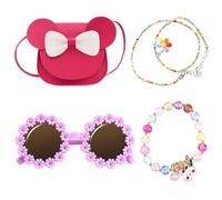 Bowknot CrossBody Bag, Parure de bijoux pour enfants, pour fille, collier, bracelet, bague, boucles d'oreilles, barrette à cheveux, miroir, autocollant, petite fille, jeu de rôle, cadeau