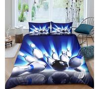 Bowling pins action Ensemble De Literie 3 Pièces résistante 3D Imprimée Respirante Sport dynamic scène Linge de Lit avec 2 x Taies d'oreiller Super Douce for Chambre de garçons Single（135x200cm）