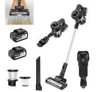 Bowose Aspirateur sur pied sans fil, 15000 Pa avec double batterie et support mural, puissant avec projecteur LED pour poils d'animaux, tapis, sols durs