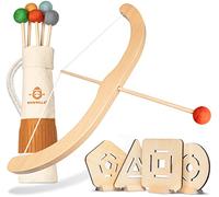 BOWRILLA® Arc et Fleches Enfant en Bois avec 5 Flèches, 4 Cibles et 1 Carquois | 3 LB Tir à l'arc pour Enfant (Intérieur et D'Extérieur) à Partir de 3 Ans | Convient aux Droitiers et aux Gauchers