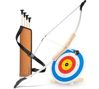 BOWRILLA® Arc et Flèches Enfant en Bois - Jouet Enfant dès 5 Ans avec 4 Flèches à Ventouse, Carquois et Cible