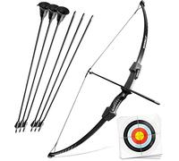 BOWRILLA® Kit Arc et Fleches Enfant (15 LB) | Tir a l'arc Débutants avec 6 Flèches, Jouet Enfant et Adolescent de 8 à 15 Ans | Arc Recourbé 3 Pièces pour Droitiers et Gauchers et Cible de Tir
