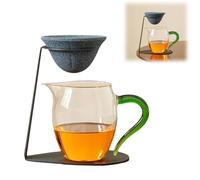BOWTONG Ensemble de filtres à thé poreux en céramique avec support en métal et pichet en verre sans trou, séparateur en verre avec thé résistant à la chaleur