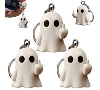 BOWTONG Porte-clés drôle avec fantôme du majeur, mignons fantômes avec n forme de majeur, porte-clés avec majeur, statue de fantôme du majeur pour Halloween 2025, blanc 2, taille unique